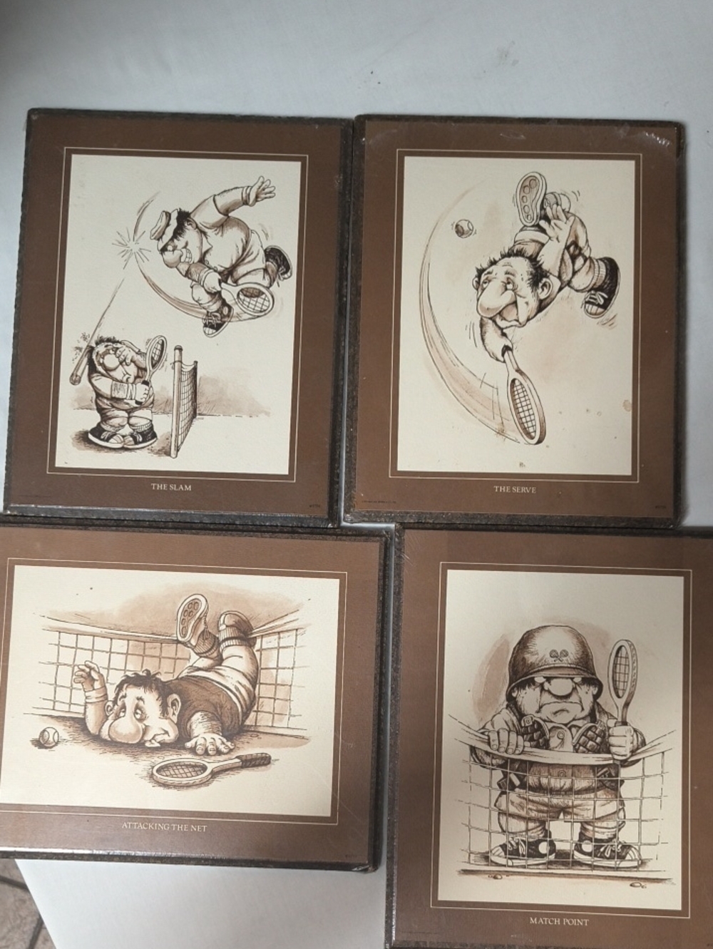 Hotshots 1975 USA Wallace Berrie Humorous Tennis Cartoon Wall Art Set Vintage